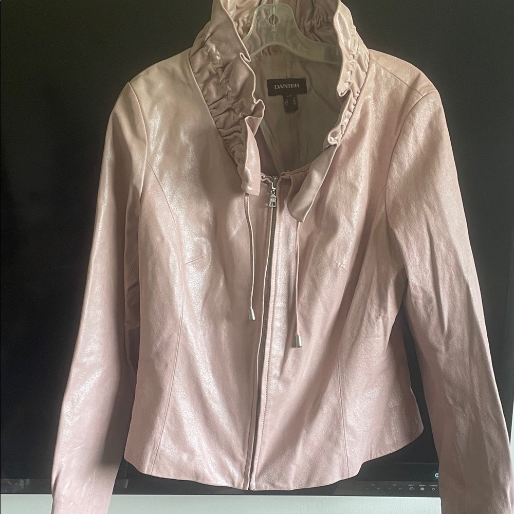 Pink Ruffled Danier Leather Jacket - Picture 1 of 9